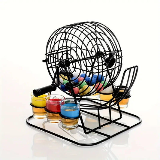 Bingo Deluxe Drinking Game Set with Metal Cage & Color Coded Shot Glasses