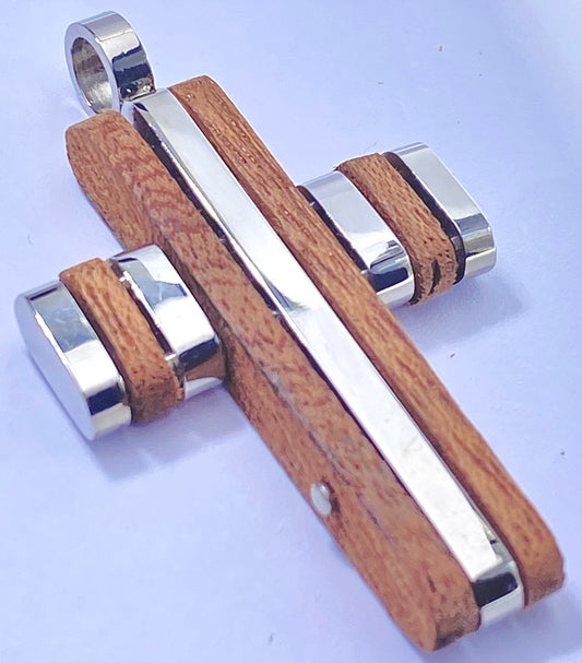 JEWLRY FASHION Wooded and Silver Plated Bars Cross