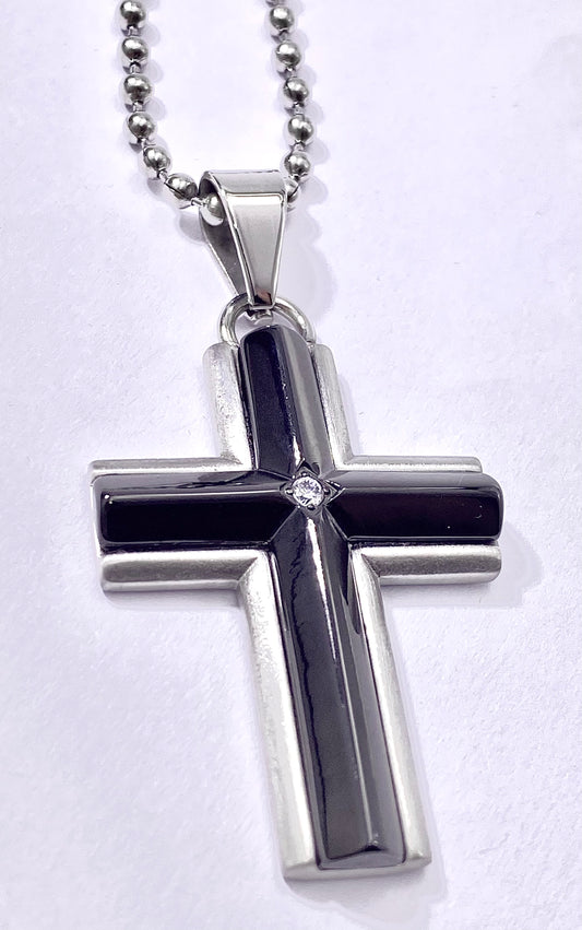 JEWLRY FASHION Black Inlay with Crystal Cross
