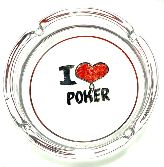 Glass Ash Tray, Cigar Ashtray Cigarette with I Love Poker Logo