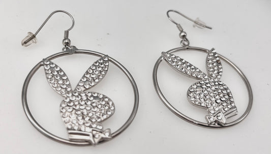 JEWELRY PLAYBOY CRYSTAL BUNNY IN A CIRCLE EARRING