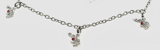 JEWELRY PLAYBOY ANKLE BRACELET RED AND WHITE CRYSTAL BUNNY HEADS 10" CURB CHAIN