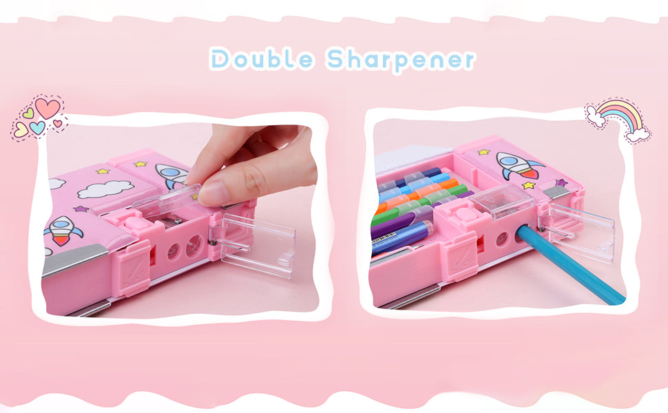 DISNEY Pencil Case for Girls and Boys, Cute Cartoon Pen Box Organizer Stationery with Sharpener, Schedule, School Supplies
