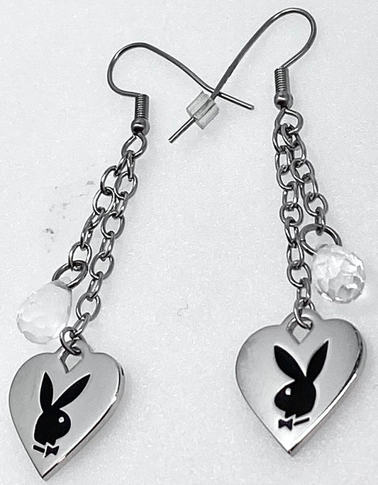 Playboy Pendant with Crystals Earring