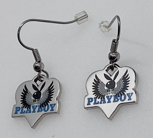 Playboy Heart Plate with Wings Pendant Earring