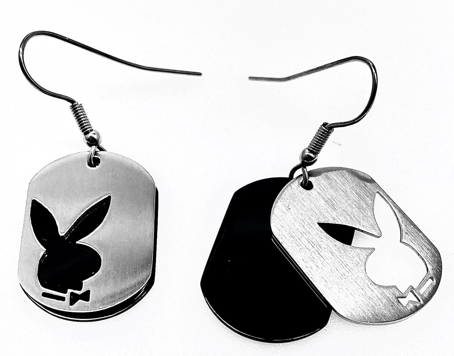 Playboy Dog Tag with Black back Plate  Earring