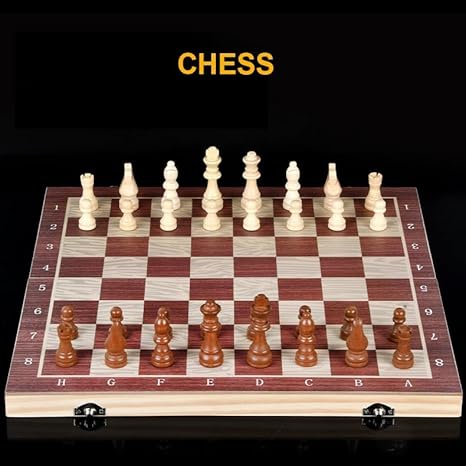 Chess Board Sets, 12 Inch Wooden Chess Set for Adults & Kids, 3 in 1 Chess Checkers Backgammon Board Game, Handmade Folding Chess Boards with 2 Extra Queens