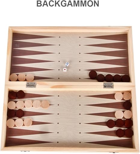 Chess Board Sets, 12 Inch Wooden Chess Set for Adults & Kids, 3 in 1 Chess Checkers Backgammon Board Game, Handmade Folding Chess Boards with 2 Extra Queens