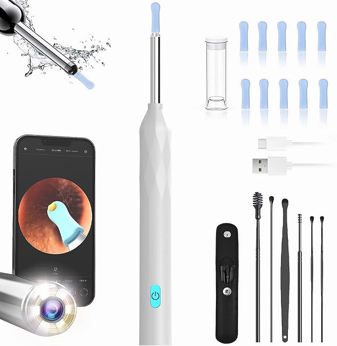 Ear Wax Removal Tool Camera, 800W Pixels FHD Smart Visual Ear Cleaner 6 Ear Spoon WiFi Ear Camera Fit for iPhone, iPad & Android Ear Wax Removal kit for Ear Cleaning (BLACK) (BLACK)