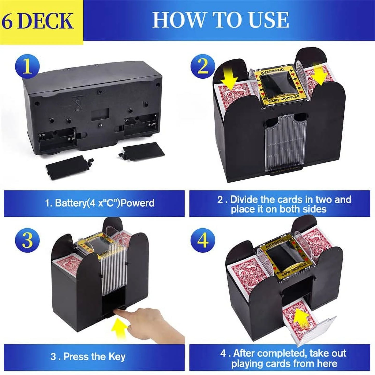 Automatic Card Shuffler 2/4/6 Deck, Playing Card Shuffler Electric for Poker, UNO, Home Card Game, Texas Hold'em, Blackjack