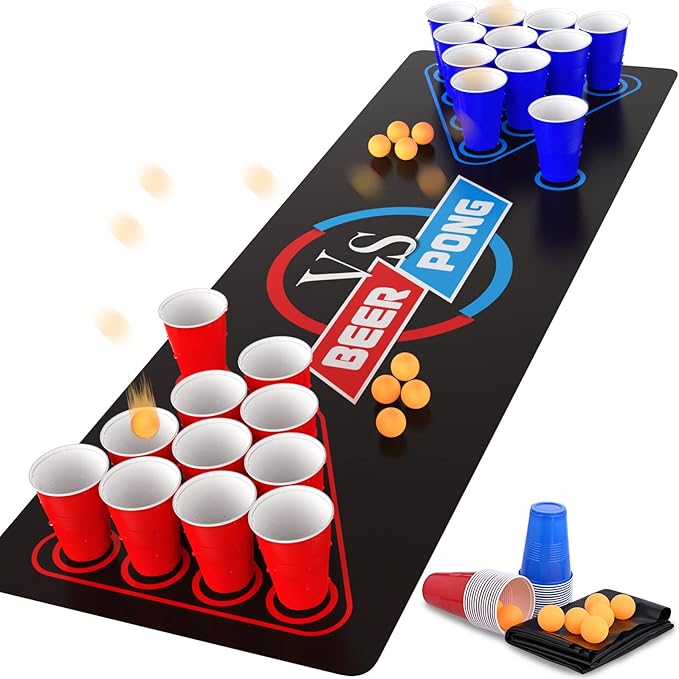 Beer Pong Table Mat, Drinking Games for Adults