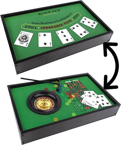 Casino Game 2 in 1 Double Sided Roulette and Black Jack Game with Playing Cards