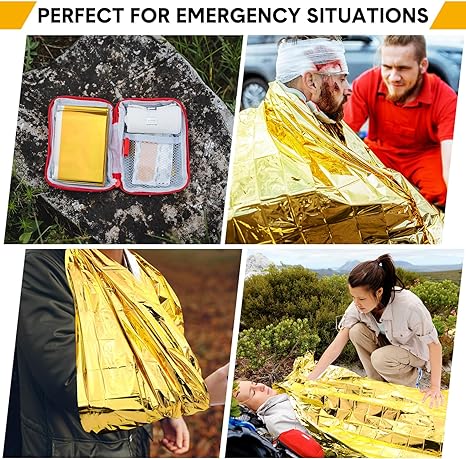 Single Use Emergency Rescue Blanket 1pcs Emergency Blankets for Survival Bulk 83 x 55 in Emergency Thermal Space Blanket Foil Blankets Waterproof Survival Blanket Handy for Survival Kit First Aid Emergency Supply Silver Gold