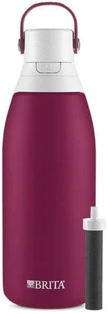 Brita Premium Stainless Steel Leak Proof Filtered Water Bottle, Ruby, 32 oz