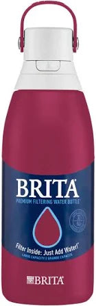 Brita Premium Stainless Steel Leak Proof Filtered Water Bottle, Ruby, 32 oz