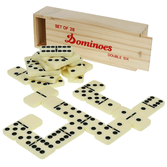 Dominoes Premium Set of 28 Double Six Dominoes with Wooden Case