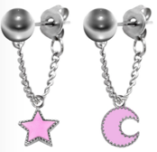 Stainless Steel Cute Stud Earrings Star and Moon Pink, Small Gifts for Women Teen Girls  Lovers. FEARME136-MEI