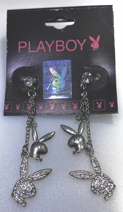 PLAYBOY BUNNY 4-HEADS 2 CRYSTAL N 2 POLISH EARRING w/2- 5MM CRYSTAL