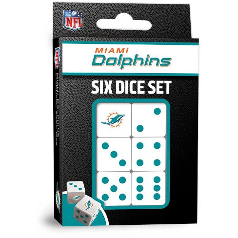 MasterPieces Officially Licensed NFL Miami Dolphins - 6 Piece D6 Gaming Dice Set Ages 6 and Up