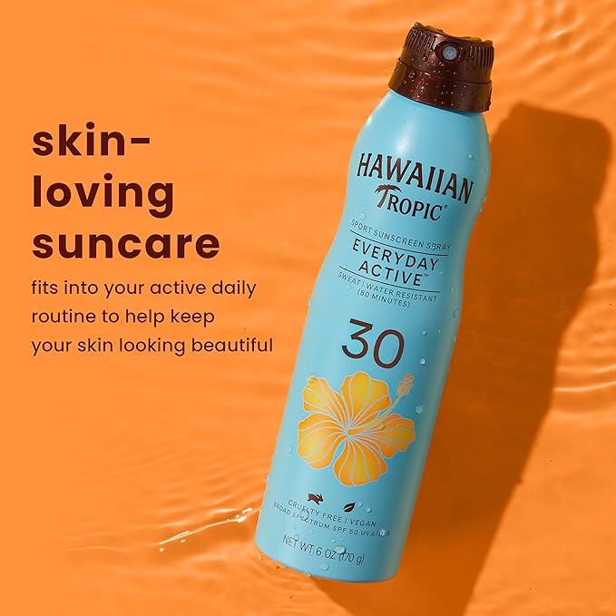 Hawaiian Tropic Everyday Active Clear Spray Sunscreen SPF 30, 6oz | Hawaiian Tropic Sunscreen SPF 30, Sunblock, Oxybenzone Free Sunscreen, Spray On Sunscreen, Body Sunscreen Spray, 6oz