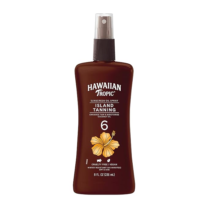 Hawaiian Tropic Island Tanning Oil Spray Sunscreen SPF 6, 8oz | Tanning Sunscreen, Tanning Oil with SPF, Moisturizing Body Oil, Hawaiian Tropic Oil, Oxybenzone Free Outdoor Tanning Oil, 8oz