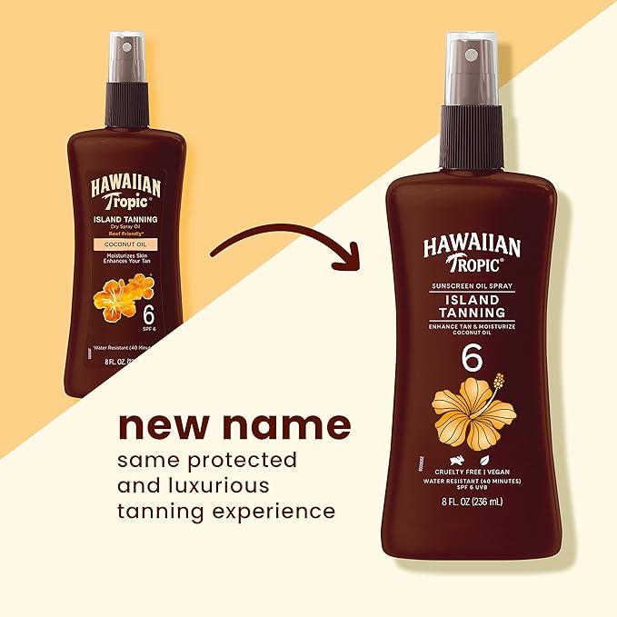 Hawaiian Tropic Island Tanning Oil Spray Sunscreen SPF 6, 8oz | Tanning Sunscreen, Tanning Oil with SPF, Moisturizing Body Oil, Hawaiian Tropic Oil, Oxybenzone Free Outdoor Tanning Oil, 8oz