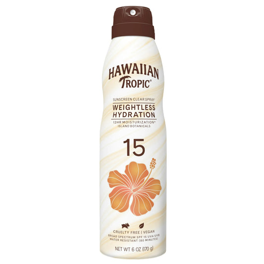 Hawaiian Tropic Weightless Hydration Clear Spray Sunscreen SPF 15, 6oz