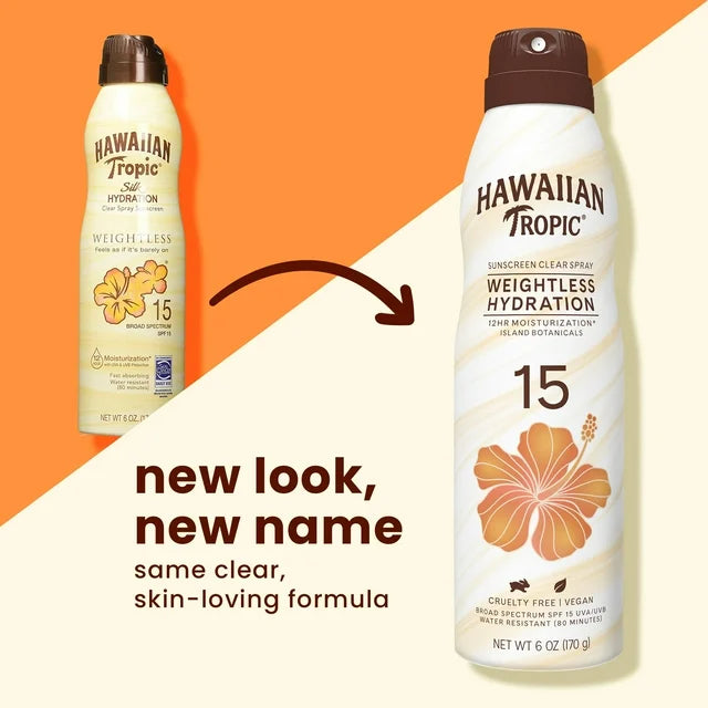 Hawaiian Tropic Weightless Hydration Clear Spray Sunscreen SPF 15, 6oz