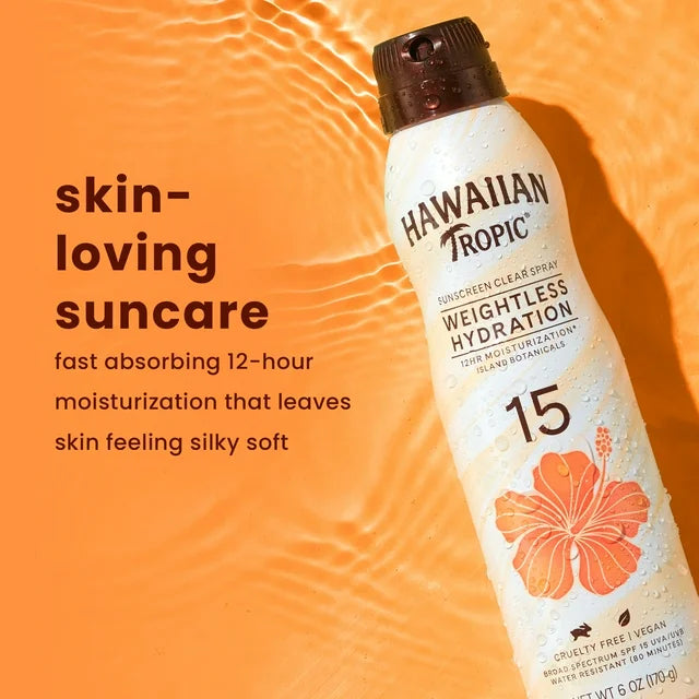 Hawaiian Tropic Weightless Hydration Clear Spray Sunscreen SPF 15, 6oz