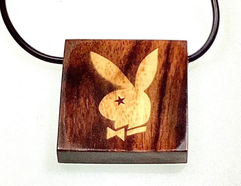 PLAYBOY BUNNY on WOOD with LEATHER STRAP