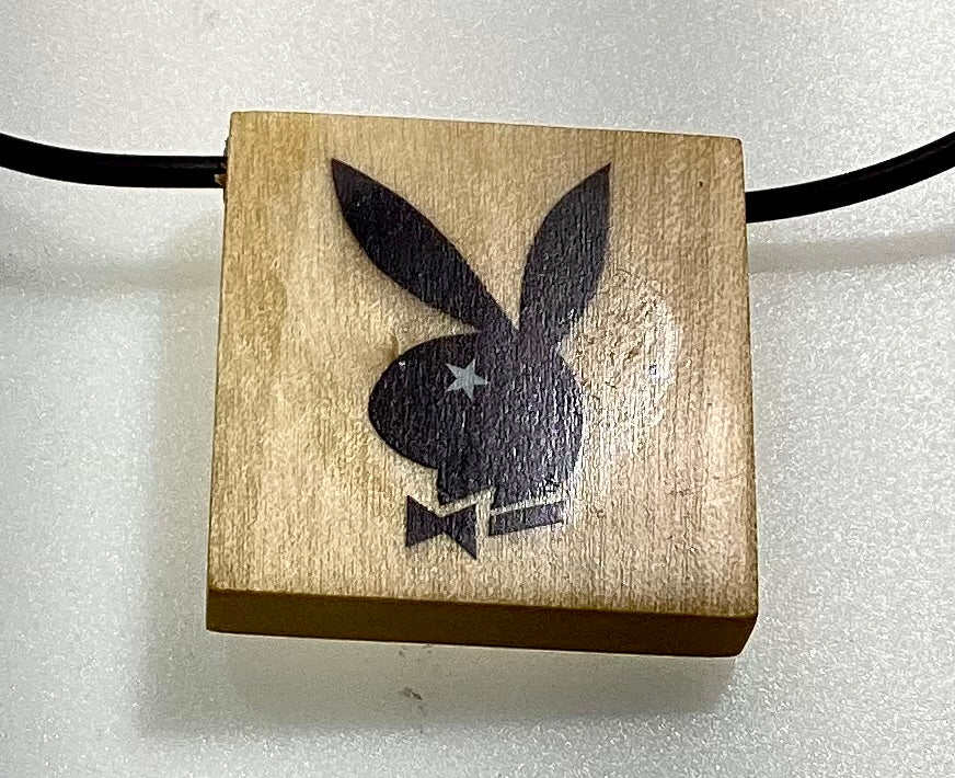 PLAYBOY BUNNY on WOOD with LEATHER STRAP