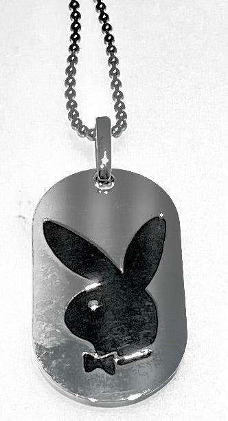 Playboy Dog Tag Necklace with Black back round movable