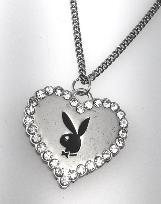 PLAYBOY CRYSTAL HEART with BLACK BUNNY HEAD in CENTER