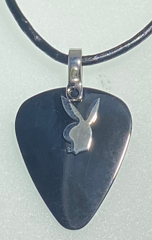 Playboy Necklace on a leather necklace