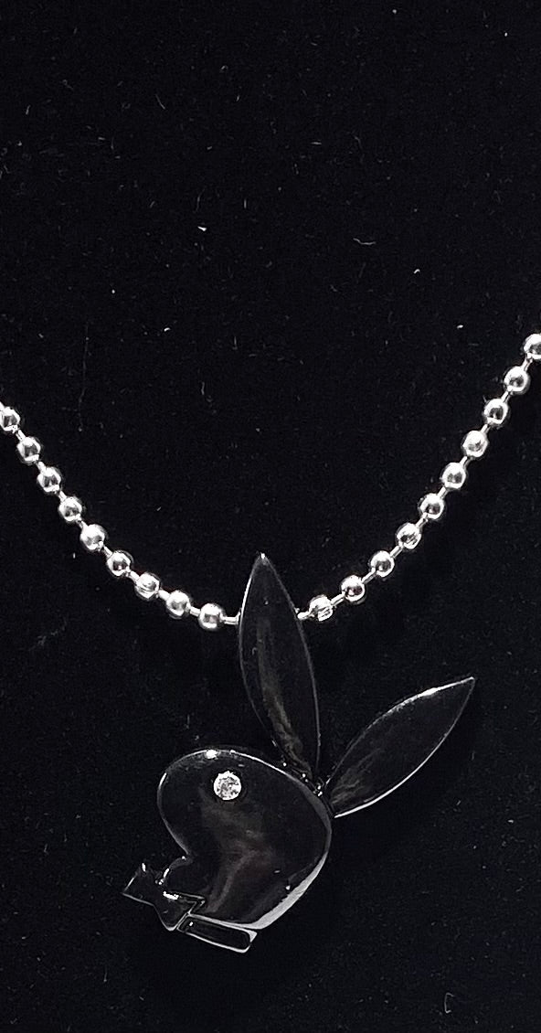 PLAYBOY NECKLACE PURPLE or BLACK BUNNY HEADS with CRYSTAL EYE