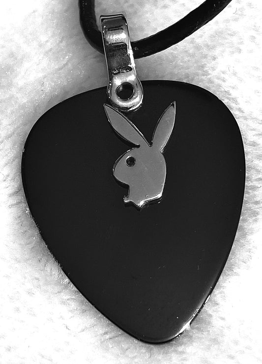 Playboy on a Black onyx Heart w/ Bunny Head and Black Leather chain