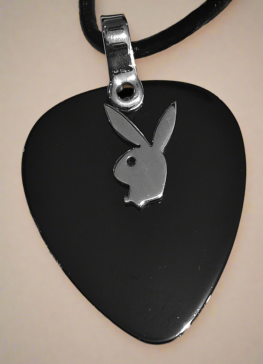 Playboy on a Black onyx Heart w/ Bunny Head and Black Leather chain