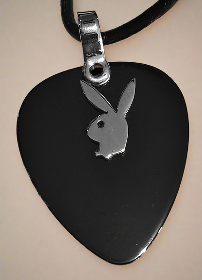 Playboy on a Black onyx Heart w/ Bunny Head and Black Leather chain