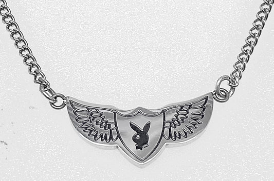 Playboy Wing Pendant with Bunny Head  Necklace