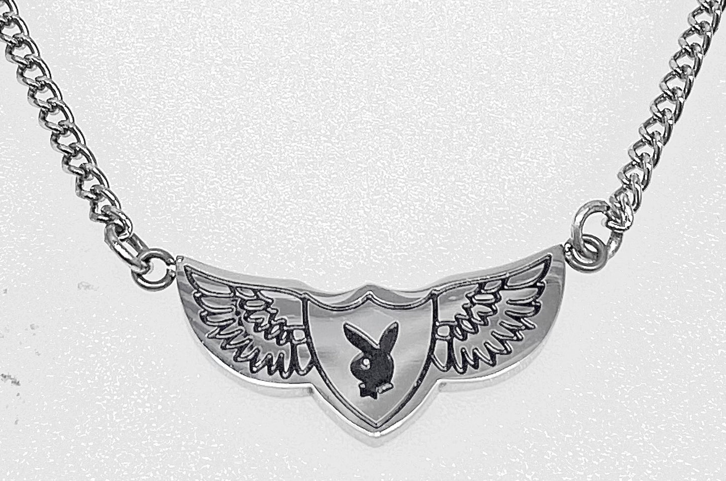 Playboy Wing Pendant with Bunny Head  Necklace