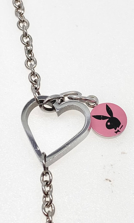 PLAYBOY NECKLACE with a HEART and Dangling Pink Charm