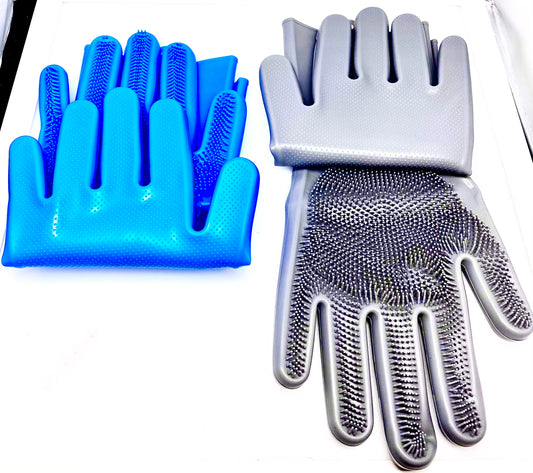Dishwashing Gloves 3 Pair Silicone Reusable Scrubber Cleaning Sponge Gloves for Kitchen Bathroom Car Wash Pet Care