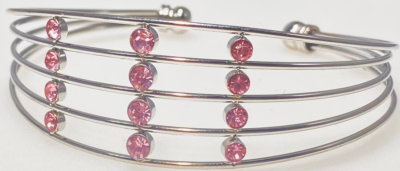 FASHION JEWELRY Pink Stones on a Wire Open Bangle