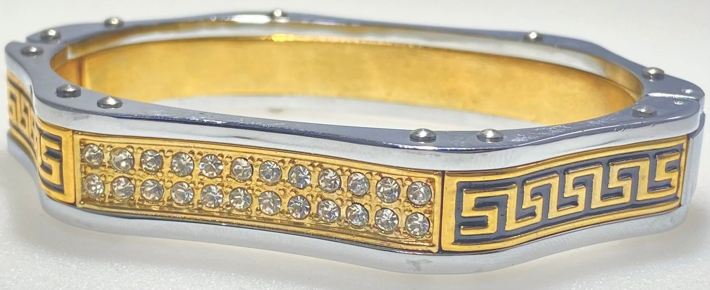 FASHION JEWELRY Crystals on this Greek key hinge lock 2 tone bracelet with black rhodium finish