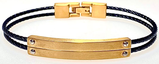 FASHION JEWELRY Black Wire and Gold Bar Cable Bracelet