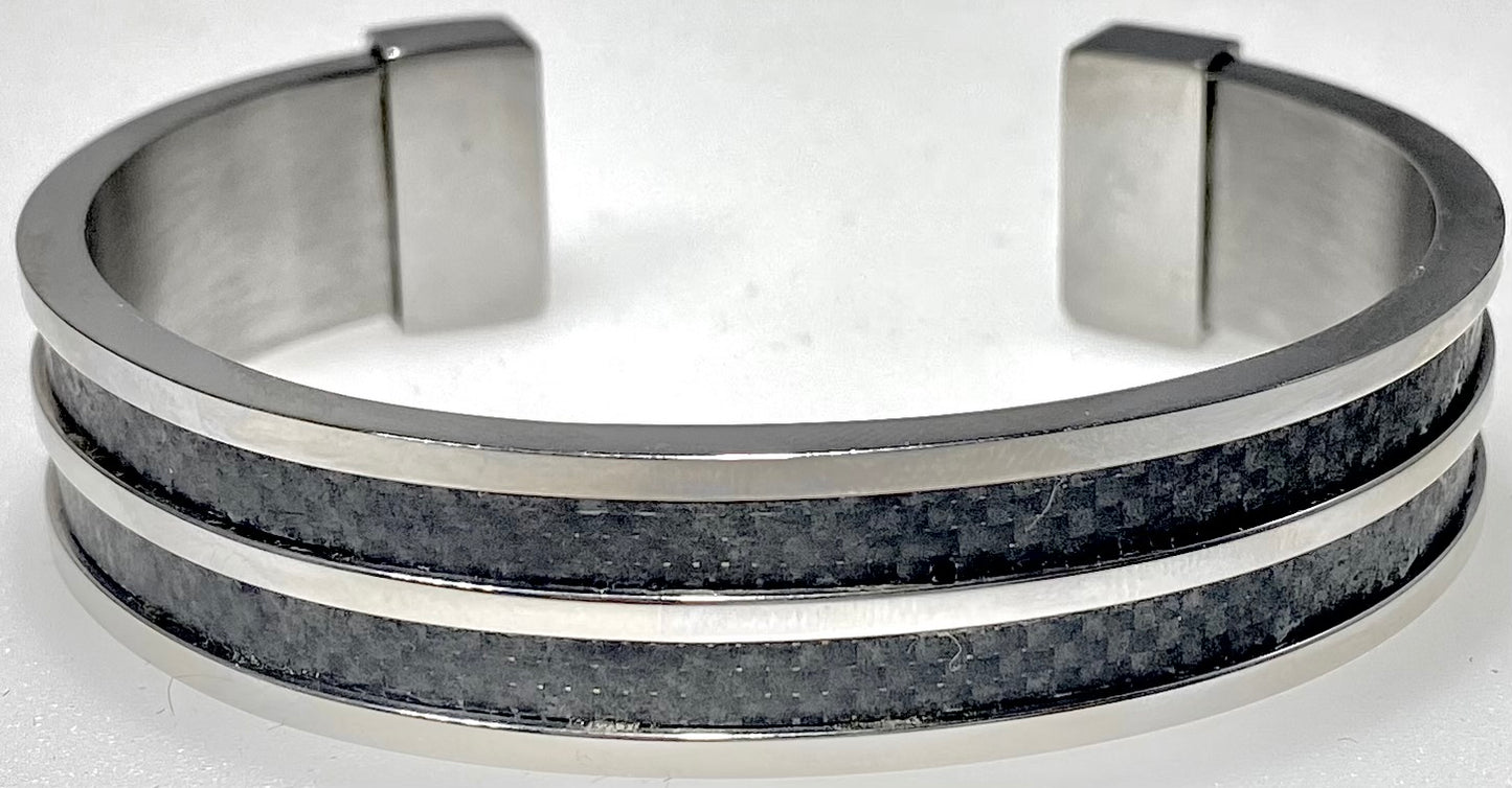 FASHION JEWELRY BLACK N SILVER STAINLESS STEEL OPEN CUFF