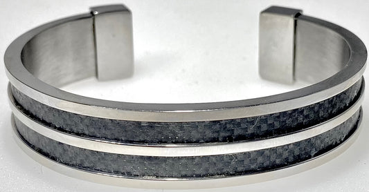 Jewelry Fashion Black Leather and Silver Color Cuff