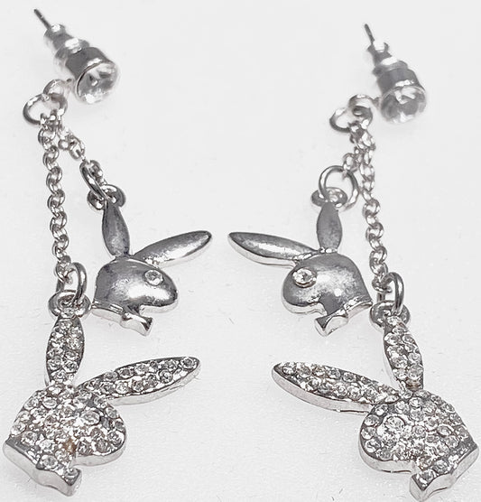 PLAYBOY BUNNY 4-HEADS 2 CRYSTAL N 2 POLISH EARRING w/2- 5MM CRYSTAL