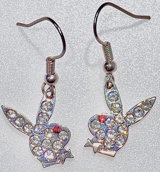PLAYBOY CRYSTALS BUNNY HEADS EARRING with RED EYES