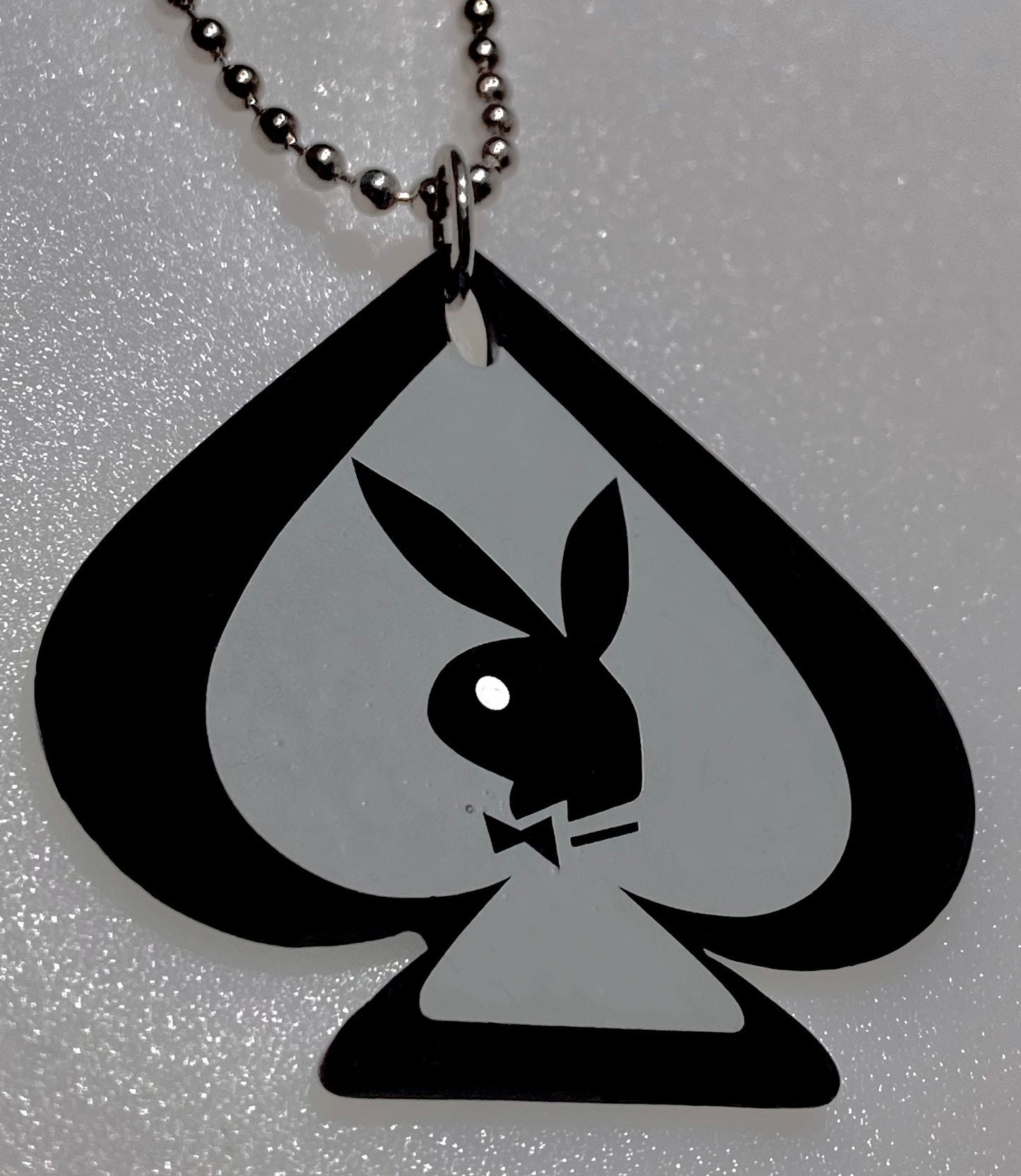 Playboy LARGE BLACK N WHITE HEART Charm Pendant Necklace
